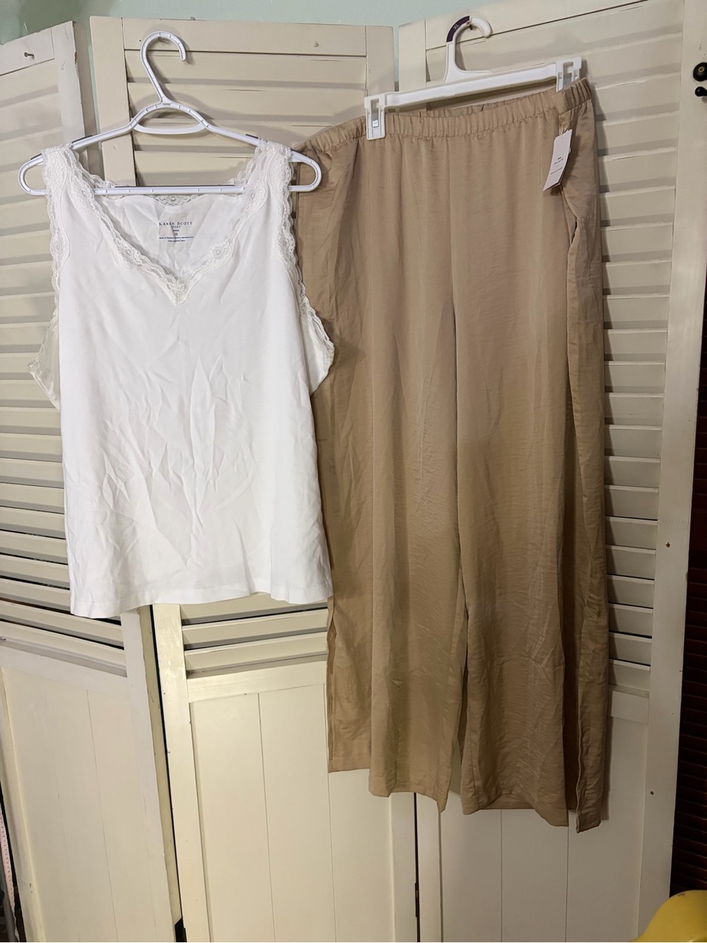 Two piece outfit including NWT Auden satin lounge pants and Karen Scott tank